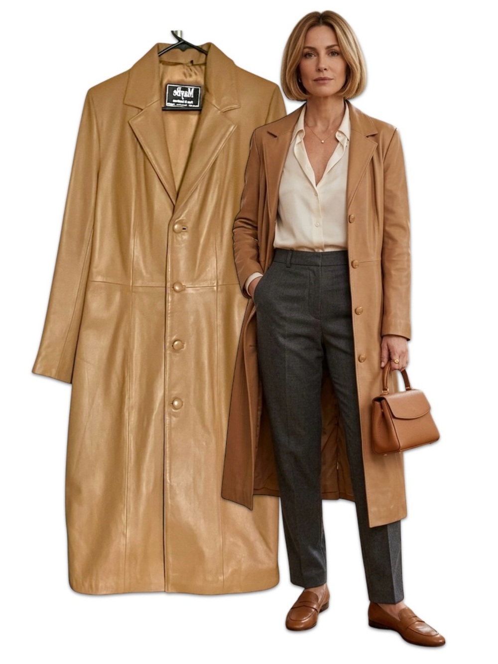 Like New VTG Maybe Furs Leathers Tan Camel Glove Leather LONG Trench Coat S M
